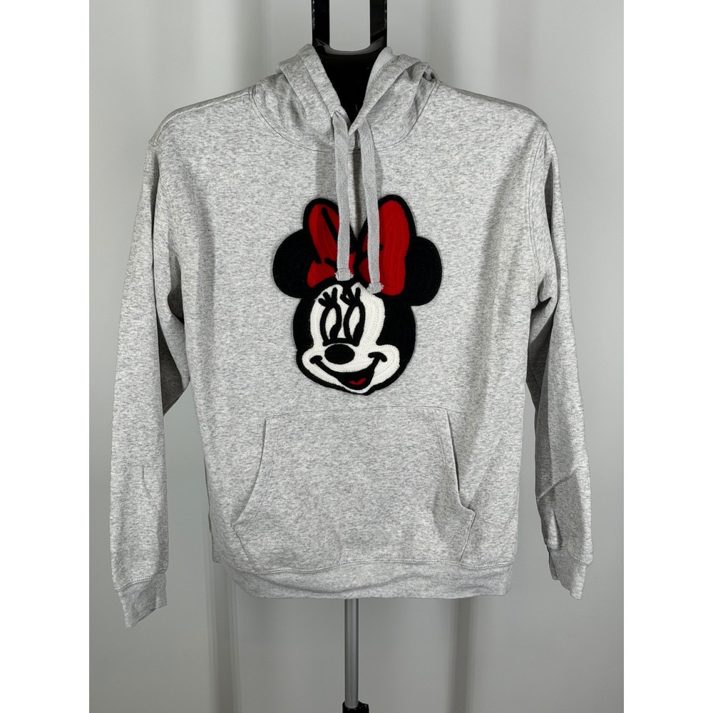 Disney Minnie Mouse Heather Grey Chenille Patch Hoodie Sweatshirt Large